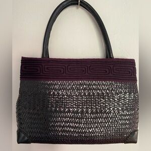 - Boutique Boho Straw Bag - 17x12x4 black /burgundy straw bag , drop 7